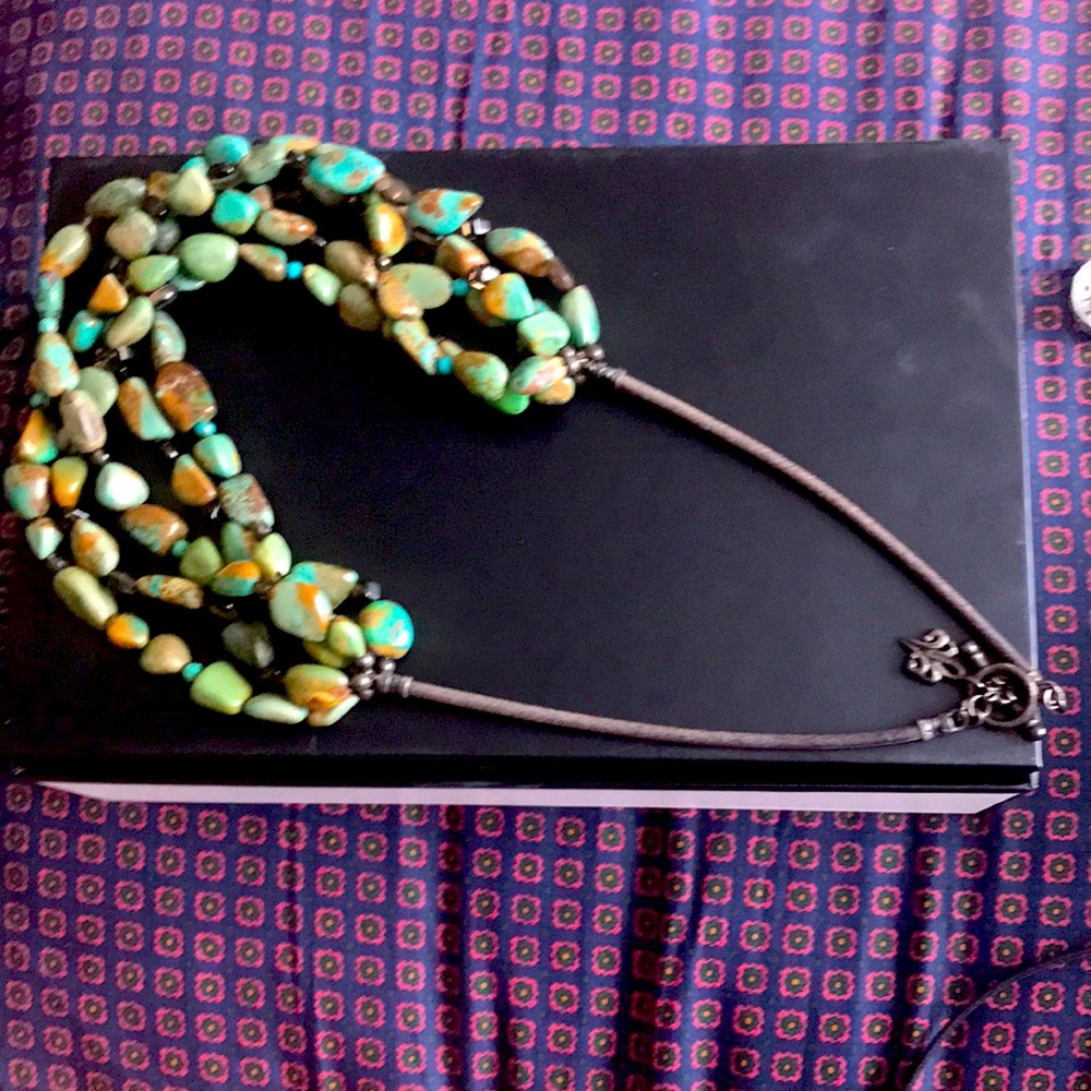Turquoise and leather necklace
